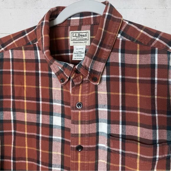 LL Bean Men's Plaid Flannel Button-Up Shirt Long Sleeve Size L Tall - Picture 3 of 7